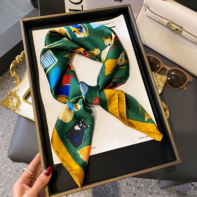 27,5 colių paprasta žuvėdra marginta kvadratinė skara stilinga imitacija šilko satino skara pavasario rudeninė plona nuo saulės apsauganti galvos skara moterims