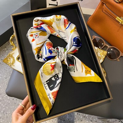 27,5 colių paprasta žuvėdra marginta kvadratinė skara stilinga imitacija šilko satino skara pavasario rudeninė plona nuo saulės apsauganti galvos skara moterims