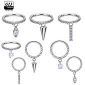 G23 Inel de titan pentru nas ASTM F136 Cercei de picătură 16G Dublu CZ Floating Dangle Tragus Helix Cartilage Labret Lip Hoop Inel