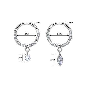 G23 Титаниев пръстен за нос ASTM F136 Висяща обеца 16G Двойна CZ Плаваща висяща спирала на трагуса, хрущял, лабрет за устни, пръстен с обръч