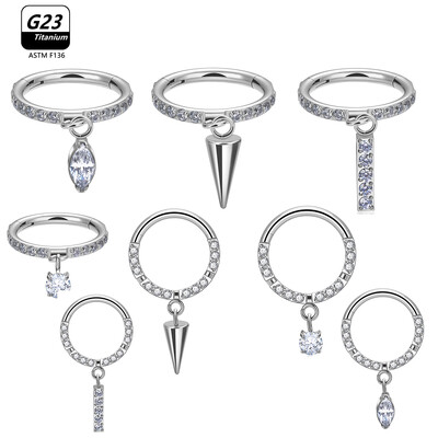 G23 titán orrgyűrű ASTM F136 csepp fülbevaló 16G dupla CZ lebegő Dangle Tragus Helix Cartilage Labret ajakkarika gyűrű