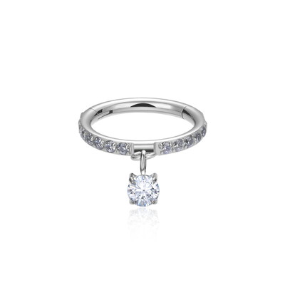 G23 Inel de titan pentru nas ASTM F136 Cercei de picătură 16G Dublu CZ Floating Dangle Tragus Helix Cartilage Labret Lip Hoop Inel