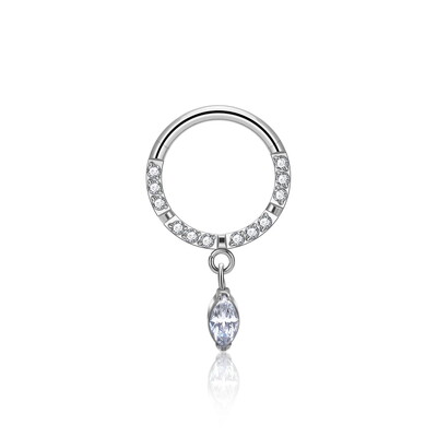 G23 Inel de titan pentru nas ASTM F136 Cercei de picătură 16G Dublu CZ Floating Dangle Tragus Helix Cartilage Labret Lip Hoop Inel