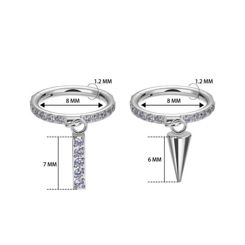 G23 Inel de titan pentru nas ASTM F136 Cercei de picătură 16G Dublu CZ Floating Dangle Tragus Helix Cartilage Labret Lip Hoop Inel