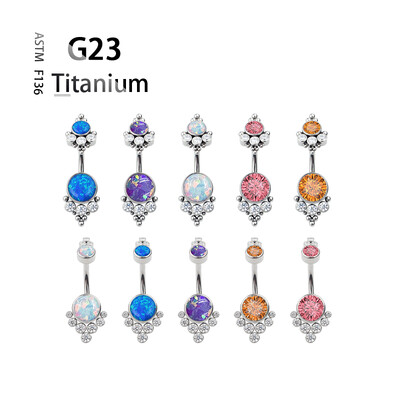 Titanium G23 14G pilvo mygtuko žiedas bambos Nombril žiedas cirkonio opalas kūno Ombligo auskarų vėrimo papuošalų juostelė moterims brangakmenių dovana