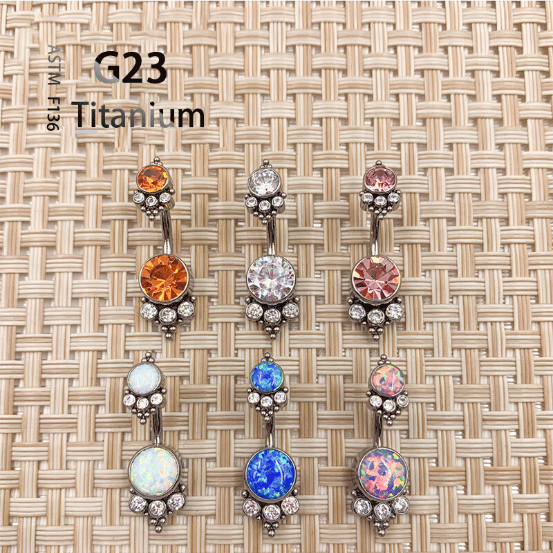 Titanium G23 14G pilvo mygtuko žiedas bambos Nombril žiedas cirkonio opalas kūno Ombligo auskarų vėrimo papuošalų juostelė moterims brangakmenių dovana