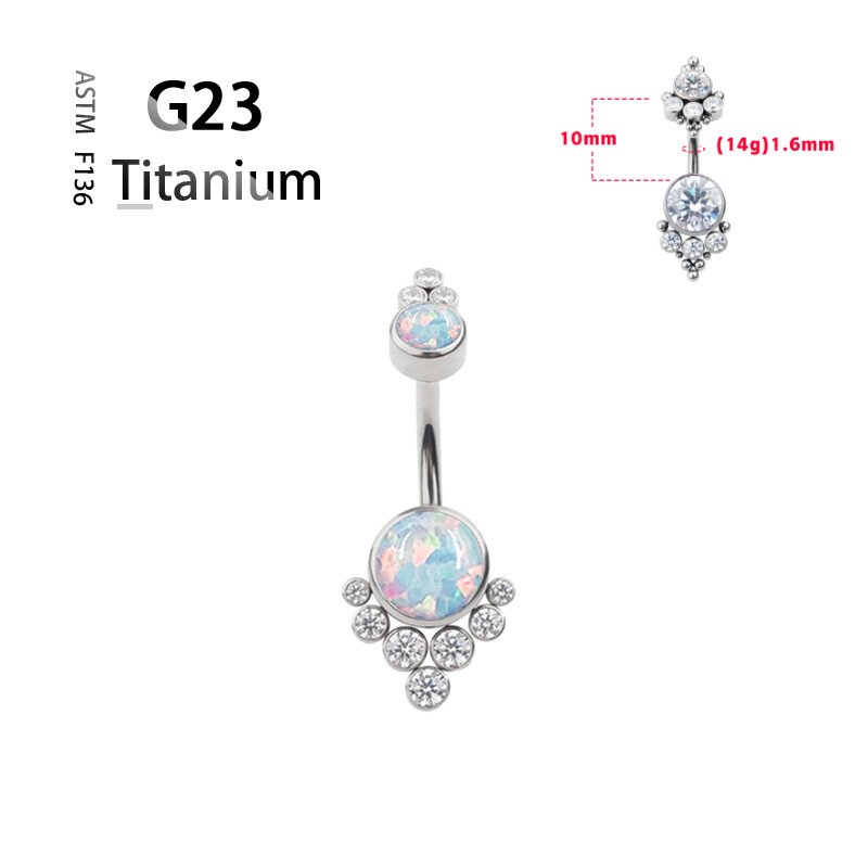 Titanium G23 14G pilvo mygtuko žiedas bambos Nombril žiedas cirkonio opalas kūno Ombligo auskarų vėrimo papuošalų juostelė moterims brangakmenių dovana