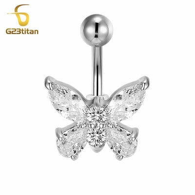 Ezüst színű köldökpiercing ékszer 14G G23 titán súlyzó hasfülbevaló kristály köldök gyűrűk szexi női strandkiegészítő