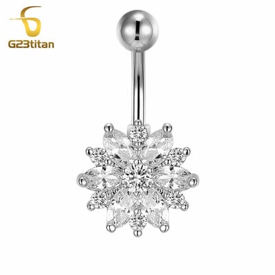 Ezüst színű köldökpiercing ékszer 14G G23 titán súlyzó hasfülbevaló kristály köldök gyűrűk szexi női strandkiegészítő