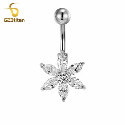 Ezüst színű köldökpiercing ékszer 14G G23 titán súlyzó hasfülbevaló kristály köldök gyűrűk szexi női strandkiegészítő
