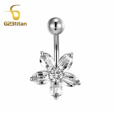 Ezüst színű köldökpiercing ékszer 14G G23 titán súlyzó hasfülbevaló kristály köldök gyűrűk szexi női strandkiegészítő