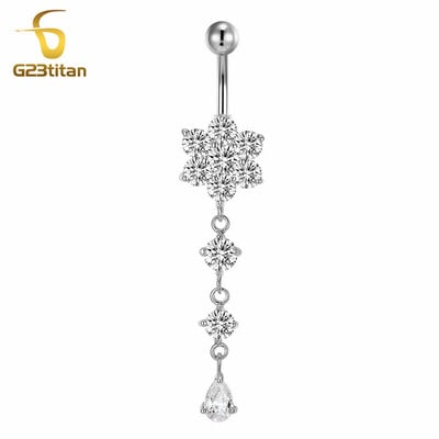 Ezüst színű köldökpiercing ékszer 14G G23 titán súlyzó hasfülbevaló kristály köldök gyűrűk szexi női strandkiegészítő