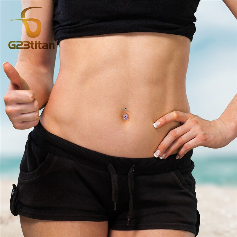 Ezüst színű köldökpiercing ékszer 14G G23 titán súlyzó hasfülbevaló kristály köldök gyűrűk szexi női strandkiegészítő