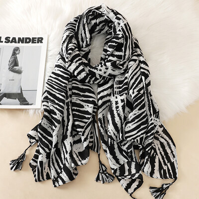 Új puha vászon pamut kendők női luxus prémium Foulard Femme hosszú foltos leopárdmintás Bojt sálak Sálak Echarpe