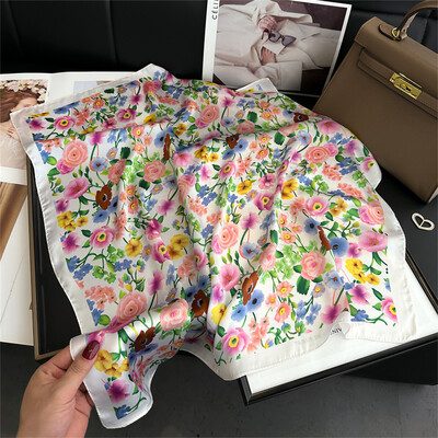 2024 Nová módna dámska šatka s potlačou 70X70cm, hodvábna šatka Pashmina, štvorcový šál, ozdobná čelenka na krk, luxusný dizajn, šatka