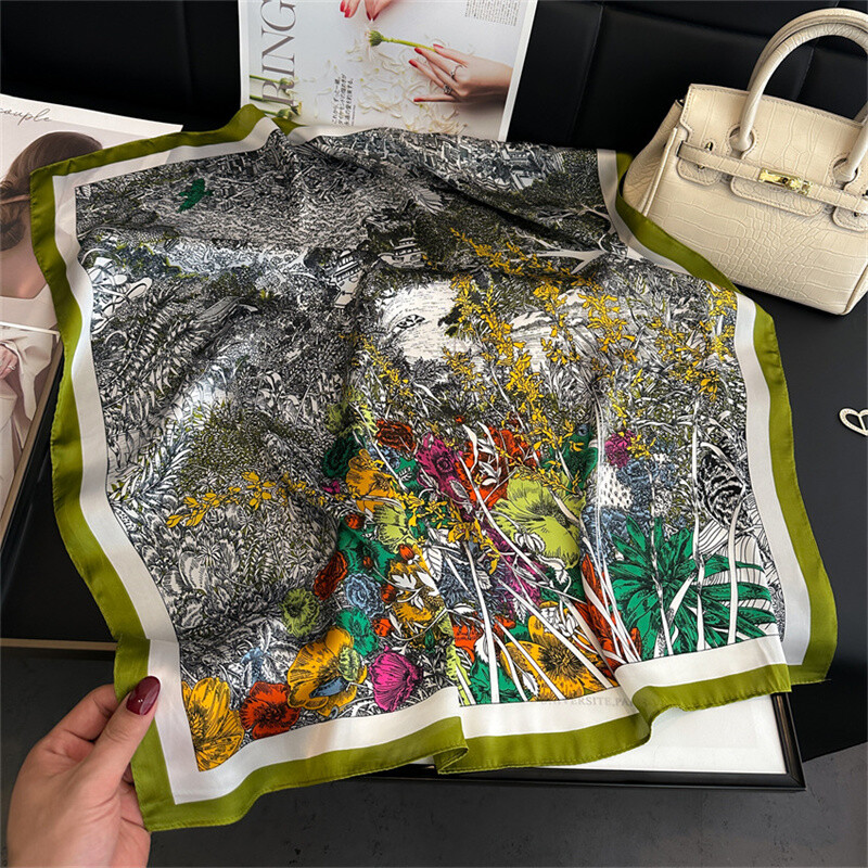 2024 Nová módna dámska šatka s potlačou 70X70cm, hodvábna šatka Pashmina, štvorcový šál, ozdobná čelenka na krk, luxusný dizajn, šatka