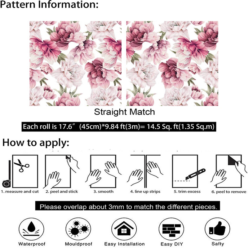 Tapet auto-adeziv din vinil, multicolor, decojit și lipit, autocolant de perete cu trandafir alb/roz/roșu, pereți de dormitor, decorațiuni pentru casă