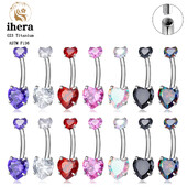 Piercing do pupka v tvare srdca z titánu ASTM F136 G23 pre ženy, 14G CZ, sexi šperky do tela