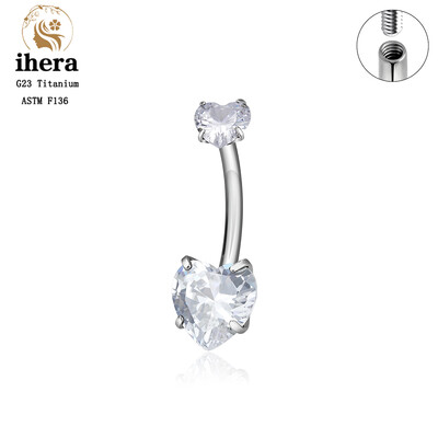 Piercing do pupka v tvare srdca z titánu ASTM F136 G23 pre ženy, 14G CZ, sexi šperky do tela