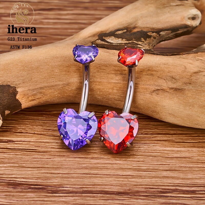 Piercing do pupka v tvare srdca z titánu ASTM F136 G23 pre ženy, 14G CZ, sexi šperky do tela