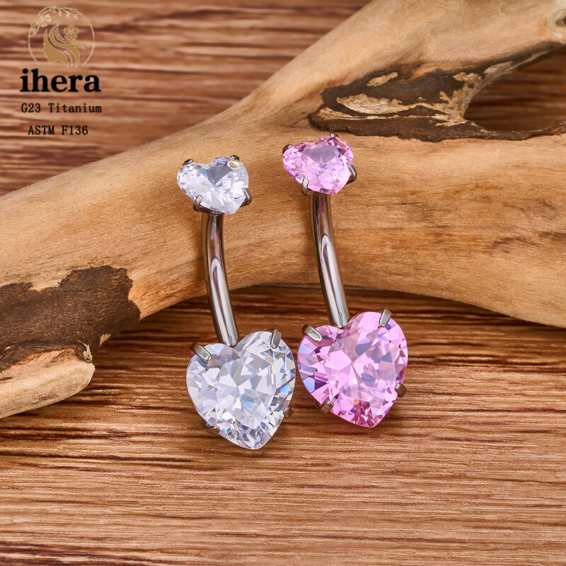 Piercing do pupka v tvare srdca z titánu ASTM F136 G23 pre ženy, 14G CZ, sexi šperky do tela