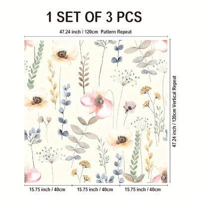 3 DB többszínű akvarell virágmintás vastagított nedvességálló vízálló tapéta öntapadós lehúzható és ragasztó otthon dec.