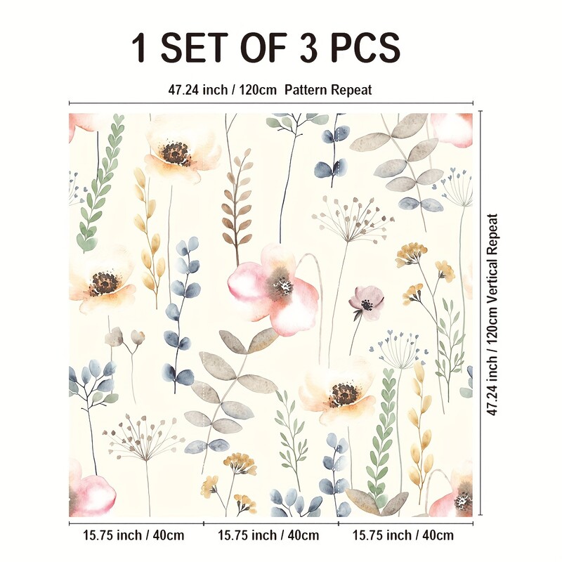 3 DB többszínű akvarell virágmintás vastagított nedvességálló vízálló tapéta öntapadós lehúzható és ragasztó otthon dec.