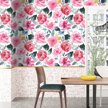 Floral Leaf Vinyl Αποφλοιωμένες και Επικολλημένες Αυτοκόλλητες Ταπετσαρίες Ακουαρέλα Τριαντάφυλλο/Φύλλα Αυτοκόλλητα τοίχου Υπνοδωμάτιο Τοίχοι Διακόσμηση σπιτιού