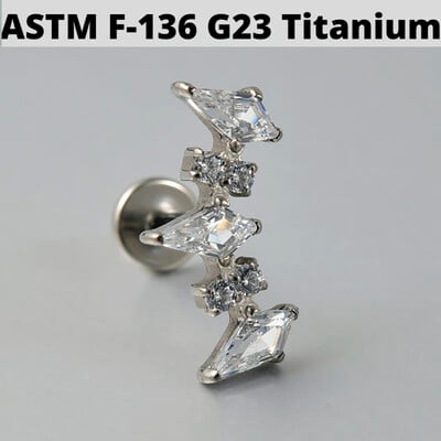 1ks náušnice zo zirkónu a opálu G23, masívne titánové náušnice s vnútorným závitom 16G, piercing do tragusu ucha s klastrom helix.
