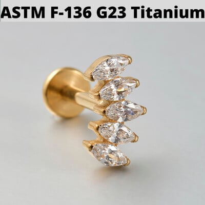 1ks náušnice zo zirkónu a opálu G23, masívne titánové náušnice s vnútorným závitom 16G, piercing do tragusu ucha s klastrom helix.