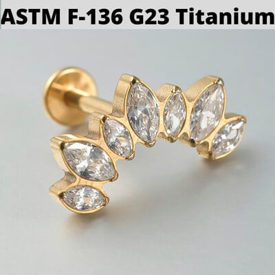 1ks náušnice zo zirkónu a opálu G23, masívne titánové náušnice s vnútorným závitom 16G, piercing do tragusu ucha s klastrom helix.