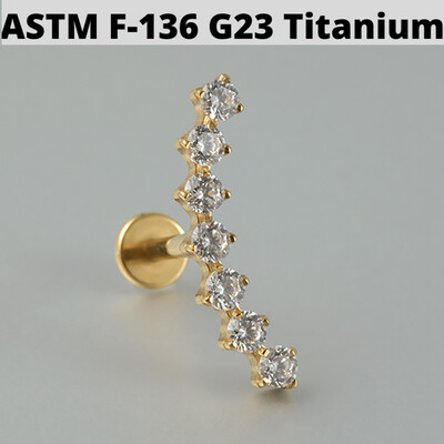 1ks náušnice zo zirkónu a opálu G23, masívne titánové náušnice s vnútorným závitom 16G, piercing do tragusu ucha s klastrom helix.