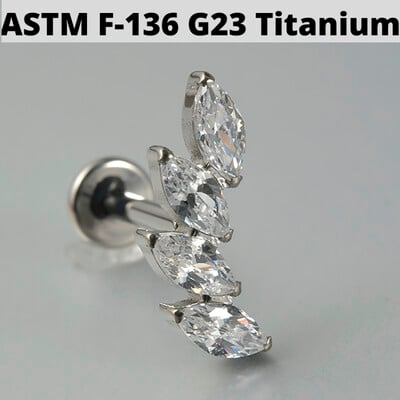 1ks náušnice zo zirkónu a opálu G23, masívne titánové náušnice s vnútorným závitom 16G, piercing do tragusu ucha s klastrom helix.