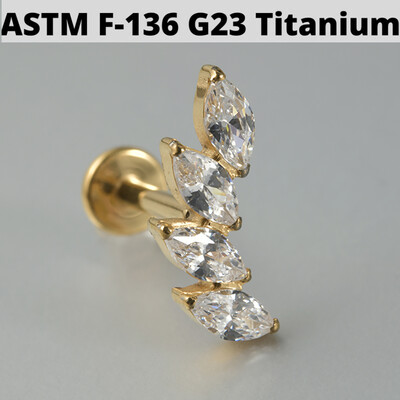 1ks náušnice zo zirkónu a opálu G23, masívne titánové náušnice s vnútorným závitom 16G, piercing do tragusu ucha s klastrom helix.