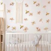 Boho Bee Flower Акварелен стикер за стена Детска детска стая Винил Wall Art Decal Peel and Stick Baby Детска стая Декорация на дома