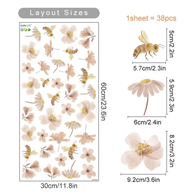 Boho Bee Flower Акварелен стикер за стена Детска детска стая Винил Wall Art Decal Peel and Stick Baby Детска стая Декорация на дома