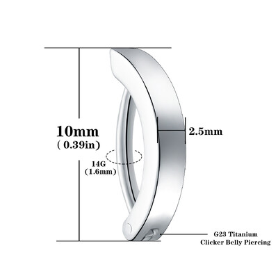 14G G23 Titan Clicker Inel pentru buric, 10/12mm Cerc curbat inversat Ombilic Barbell Body Piercing Bijuterii