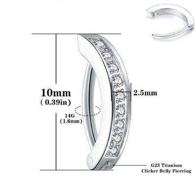 14G G23 Titan Clicker Inel pentru buric, 10/12mm Cerc curbat inversat Ombilic Barbell Body Piercing Bijuterii