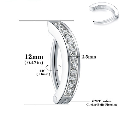 14G G23 Titan Clicker Inel pentru buric, 10/12mm Cerc curbat inversat Ombilic Barbell Body Piercing Bijuterii