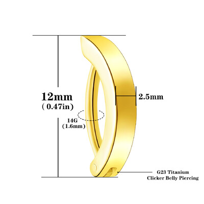 14G G23 Titan Clicker Inel pentru buric, 10/12mm Cerc curbat inversat Ombilic Barbell Body Piercing Bijuterii