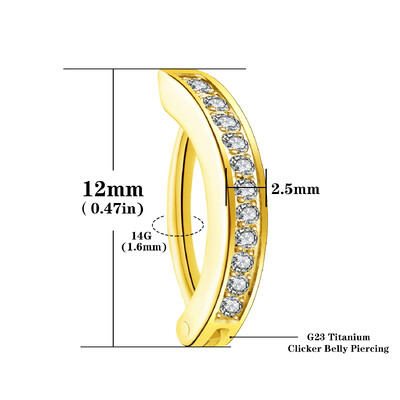 14G G23 Titan Clicker Inel pentru buric, 10/12mm Cerc curbat inversat Ombilic Barbell Body Piercing Bijuterii