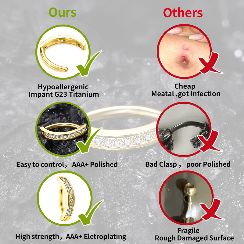 14G G23 Titan Clicker Inel pentru buric, 10/12mm Cerc curbat inversat Ombilic Barbell Body Piercing Bijuterii