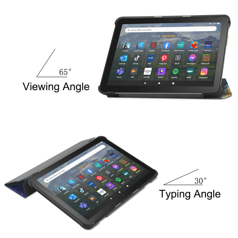 Ümbris Amazon Fire HD 10 2023 Fire Max 11 Fire HD8/HD8 Plus 2022 jaoks koos põrutuskindla automaatse une-/äratusfunktsiooniga tahvelarvuti kattega