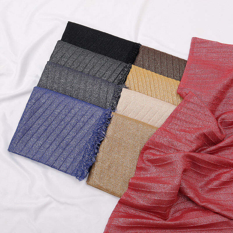 Απλό Lurex Glitter Shimmer με ρυτίδες Κασκόλ Γυναικείο Κλασικό Σχέδιο Γυαλιστερό Headband Wrap Μονόχρωμο φούντα κασκόλ Μουσουλμανικό Hijab