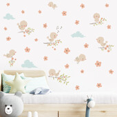 Samolepky na stenu s kvetinovými listami, kreslené akvarelové obrázky, roztomilé vtáčiky, do detskej izby, chlapčenskej spálne, domáce dekorácie, akvarel, PVC dekorácie