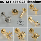 Cercei din cartilaj din titan solid Cz Steaua cu patru colțuri G23 Stud 16G Filet intern Sun Helix Ureche Tragus Piercing Bijuterii