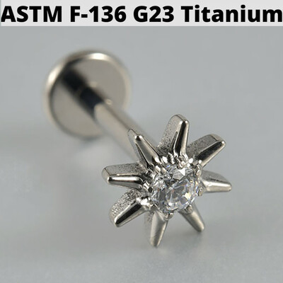 Cercei din cartilaj din titan solid Cz Steaua cu patru colțuri G23 Stud 16G Filet intern Sun Helix Ureche Tragus Piercing Bijuterii