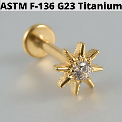 Cercei din cartilaj din titan solid Cz Steaua cu patru colțuri G23 Stud 16G Filet intern Sun Helix Ureche Tragus Piercing Bijuterii