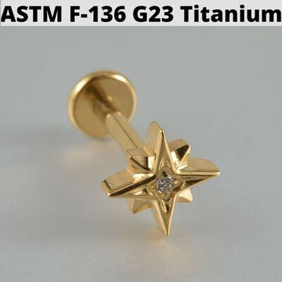 Cercei din cartilaj din titan solid Cz Steaua cu patru colțuri G23 Stud 16G Filet intern Sun Helix Ureche Tragus Piercing Bijuterii