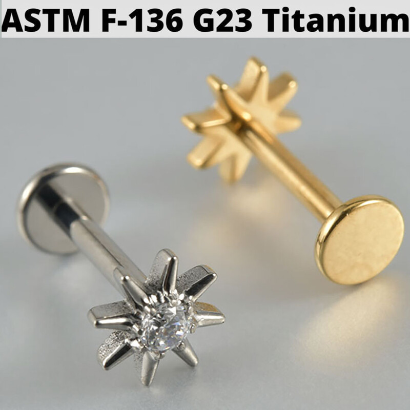 Cercei din cartilaj din titan solid Cz Steaua cu patru colțuri G23 Stud 16G Filet intern Sun Helix Ureche Tragus Piercing Bijuterii